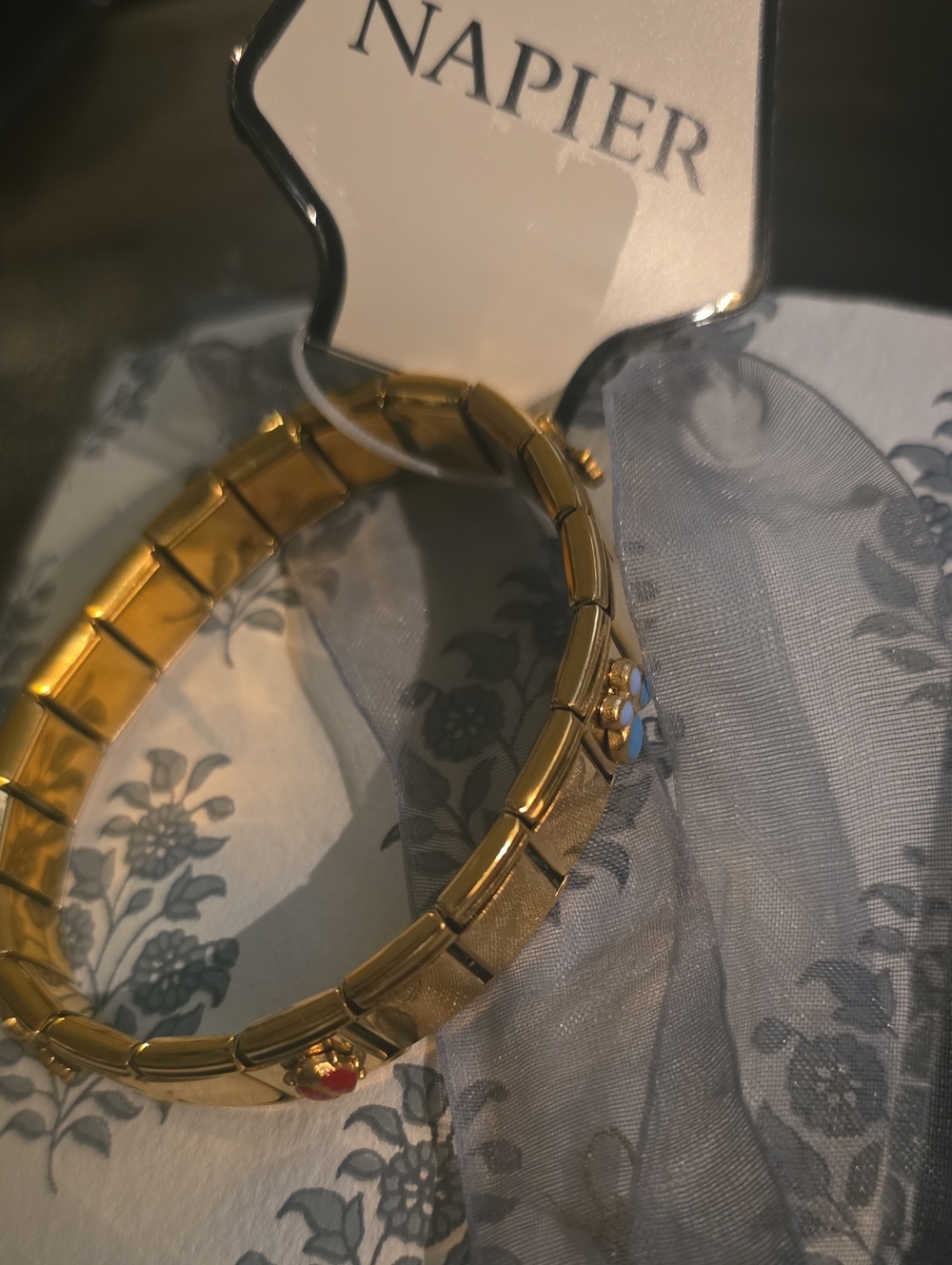 Napier Gold Stretch Bracelet with Red and Blue Accents NWT